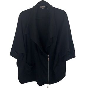 Repeat Cashmere Blend Black Asymmetrical Zip Up Cardigan 3/4 Sleeve sz S (EU 38)